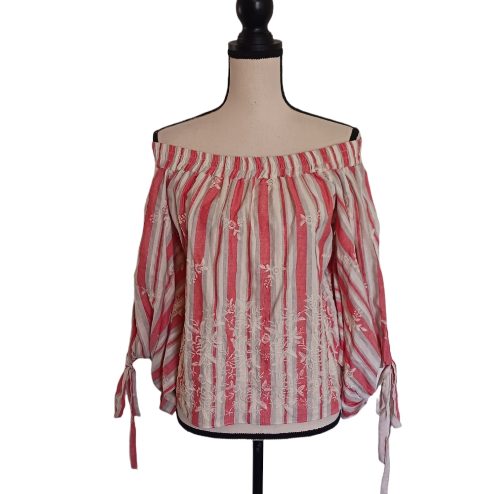 MISA Los Angeles Adeli Embroidered Off The Shoulder Blouse